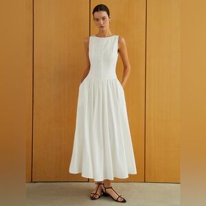 Button-Front Drop Waist Sleeveless Pockets Long Dress